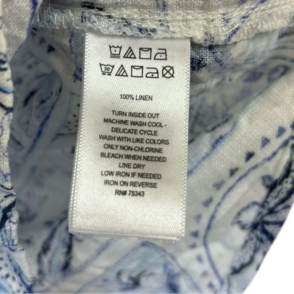 C&C California‎ Women’s M 100% Linen Button Up Nautical Print Long Sleeve Tunic - Picture 5 of 6